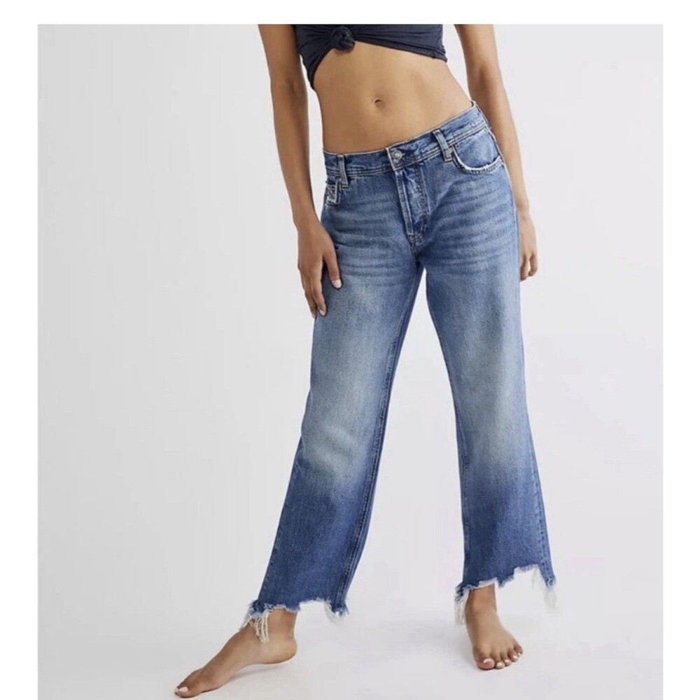 Free People Jeans Women’s Size 30 Button Fly Straight Leg Denim Raw Hem Pockets